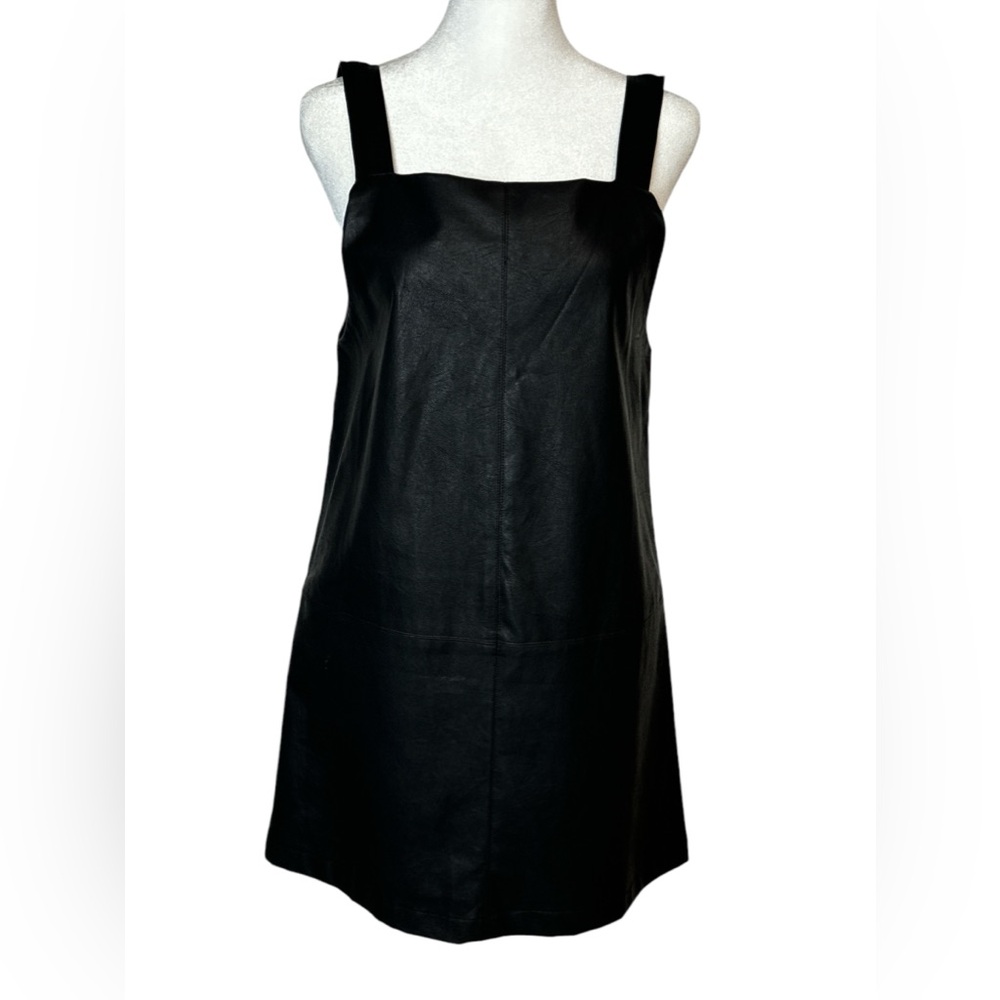 Olivaceous Black Square Neck Sheath Dress, Vegan Leather Size Small, NWT